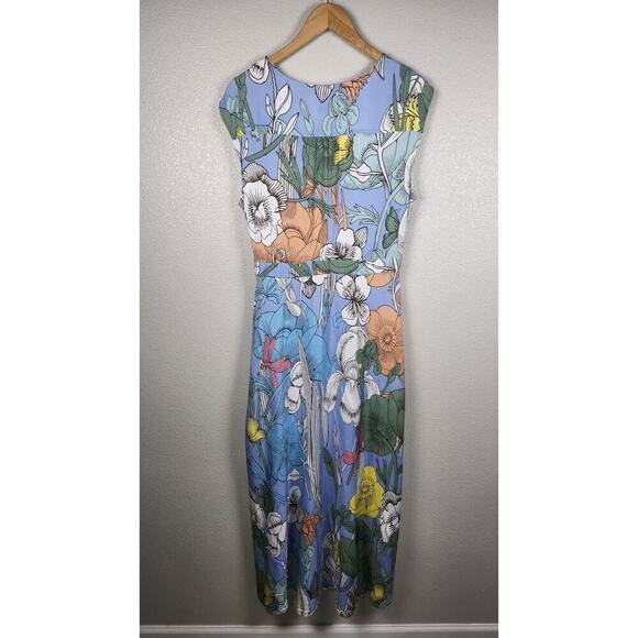 J.Crew Pastel Maxi Light Sky Floral Silky V-neck Dress Cap Sleeve 10 - Picture 4 of 8